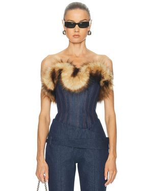 David Koma Detachable Faux Fur Trim Corset Top - Blue