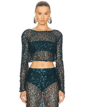 LAPOINTE Net Paillette Cropped Boatneck Top - Multicolor