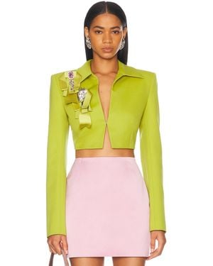 Area Crystal Embellished Bow Cropped Jacket - Yellow