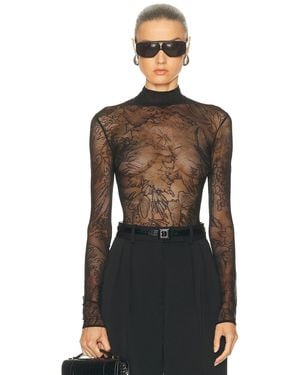 David Koma Floral Lace Long Sleeve Bodysuit - Black