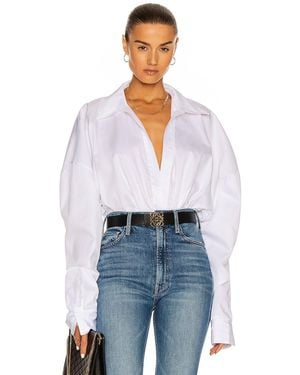 Norma Kamali Oversized Boyfriend Shirt Bodysuit - White