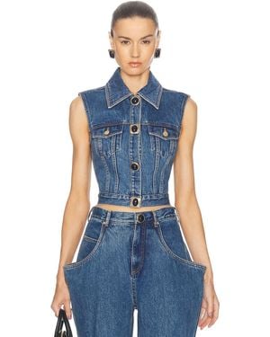 Area Gemstone Button Denim Gilet - Blue
