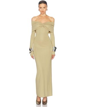 Helsa Matte Jersey Off Shoulder Maxi Dress - Metallic