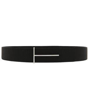 Tom Ford Soft Grain Leather Reversible Slim T Belt 38 Mm - Black