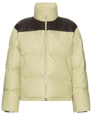 Bottega Veneta Intrecciato Shoulder Accent Puffer Jacket - Yellow