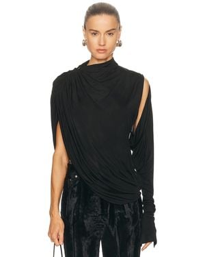 Francesco Murano High Neck Draped Blouse - Black