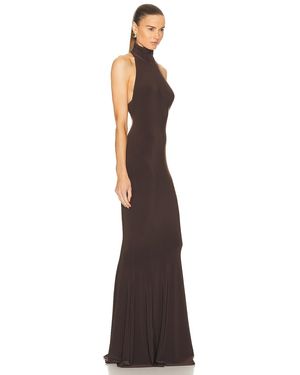 norma kamali halter turtleneck side slit dress Norma Kamali Halter Turtleneck Side-Slit Stretch Jersey Midi Dress