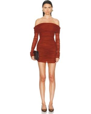 Saint Laurent Off Shoulder Tulle Dress - Red