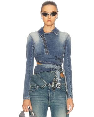 Y. Project Wrap Fitted Denim Jacket - Blue