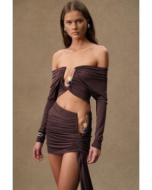 Christopher Esber Arced Palm Shawl Long Sleeve Top - Brown
