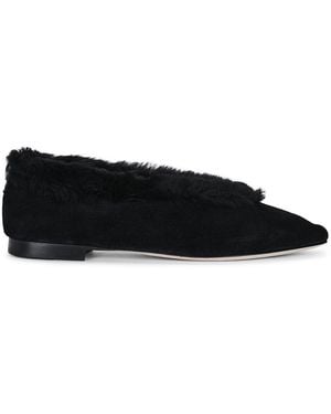 Jimmy Choo Suede Shearling Margot Flat - Black