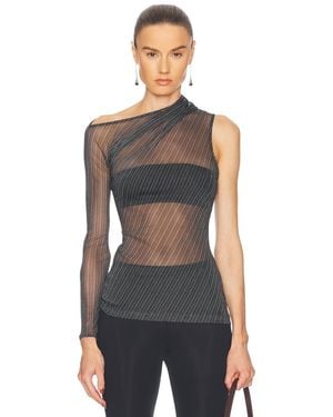 Courreges One Shoulder Striped Mesh Top - Black