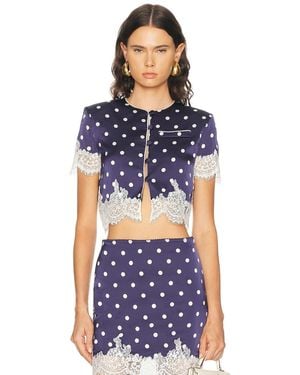 Self-Portrait Polka Dot Satin Top - Blue