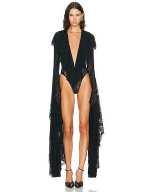Norma Kamali Xl Sleeve Deep V Ruffle Bodysuit - Black