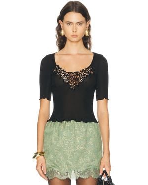 Saint Laurent Lacy Short Sleeve Top - Black
