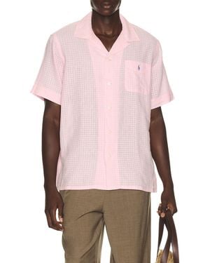 Polo Ralph Lauren Short Sleeve Seersucker Linen Andy Camp Shirt - Pink