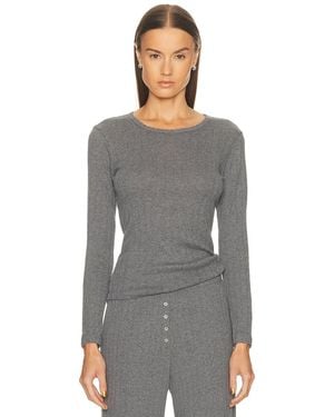 Leset Pointelle Slim Fit Long Sleeve Top - Gray