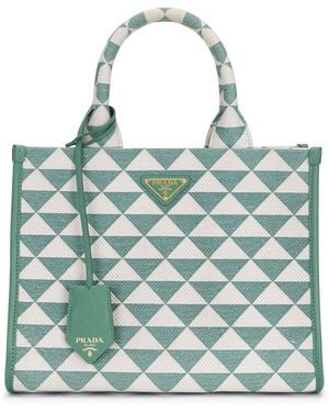 Prada Symbole Embroidered Tote Bag - Blue