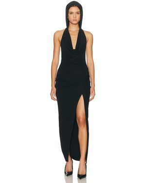 Halo Hooded Draped Dress - Black