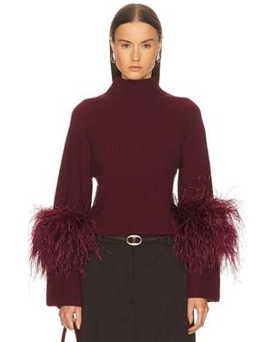 LAPOINTE Merino Mock Neck Classic Feather Sweater - Red