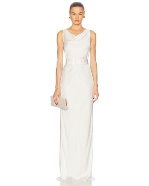 LAPOINTE Lightweight Satin Bias Belted Gown - White