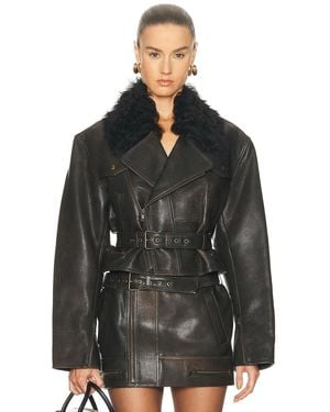 Alex Perry Cropped Leather Biker Jacket - Black