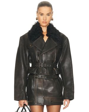 Alex Perry Cropped Leather Biker Jacket - Black