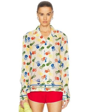 Bode Flower Stamp Long Sleeve Top - Gray