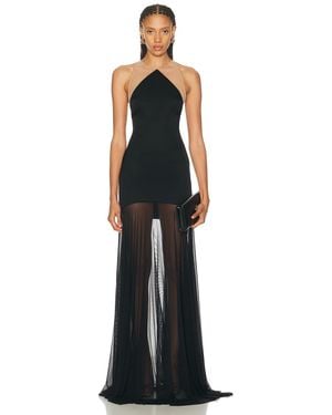 David Koma Halter Neck Mesh Skirt Gown - Black