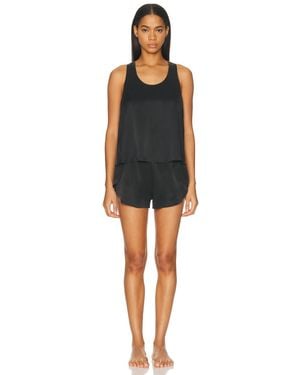 Lunya Washable Silk Tulip Back Pajama Set - Black