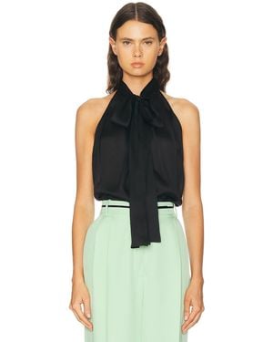 Tom Ford Monogram Silk Chiffon Halterneck Lavalliere Top - Black