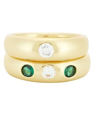 Mega Emerald And Clear Cz Pinky Ring Set Of 2 - Metallic