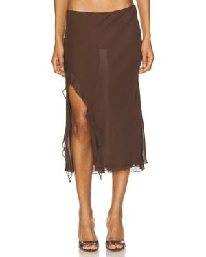 Priscavera High Slit Ruffle Skirt - Brown