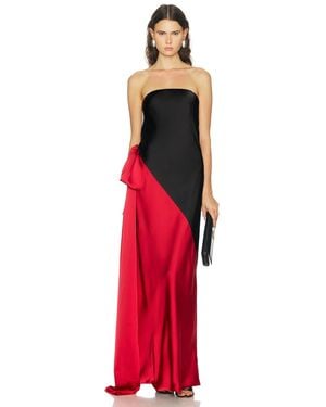Norma Kamali Spliced Bias Strapless Gown With Bow - Red