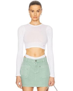 Alexander Wang Crystal Hotfix Cropped Long Sleeve Top - White