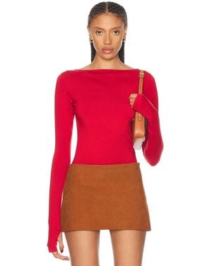 Mimchik Boat Neck Long Sleeve Top - Red