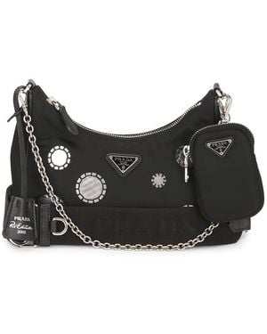 Prada Sequin Polka Dot Re-Edition 2005 Re-Nylon Shoulder Bag - Black