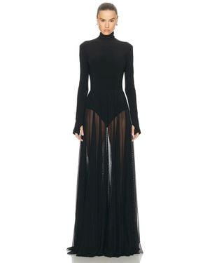 Norma Kamali Long Sleeve Turtleneck Bodysuit Flared Gown - Black