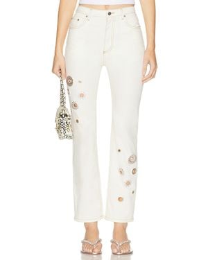 Area Crystal Grommet Straight Leg Jean - White