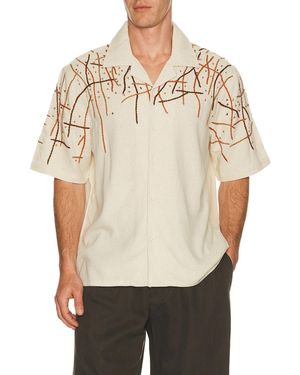 Pas Une Marque Rooted Embroidery Linen Shirt - Natural