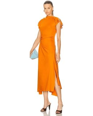 Victoria Beckham Drape Sleeve Midi Dress - Orange