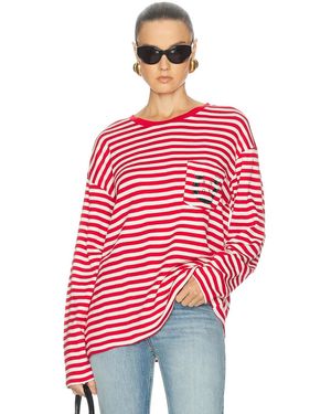 Bode Rib Stripe Horseshoe Long Sleeve Tee - Red