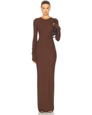 ÉTERNE Long Sleeve Crewneck Maxi Dress - Brown