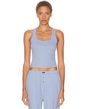 Lunya Pointelle Scoop Neck Tank Top - Blue