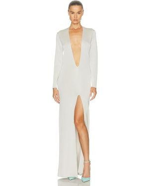Tom Ford Plunge Neck Evening Dress - White