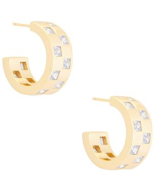 Mega Checkered Wide Earring - Metallic