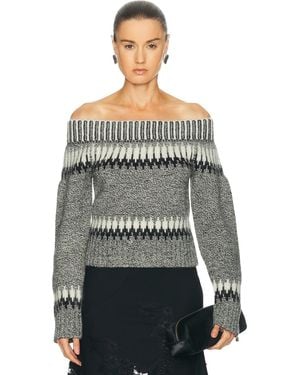 Monse Fair Isle Off Shoulder Sweater - Gray