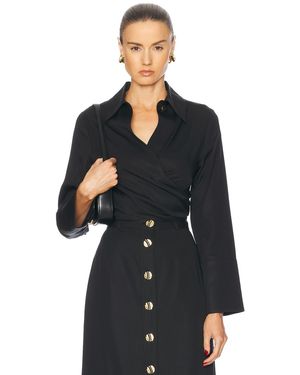 Matthew Bruch Collared Long Sleeve Wrap Top - Black