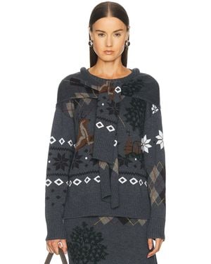 Monse Mixed Fair Isle Crew Neck Sweater With Scarf - Black
