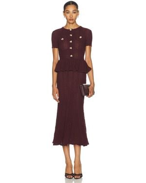 Self-Portrait Pointelle Peplum Knit Midi Dress - Red